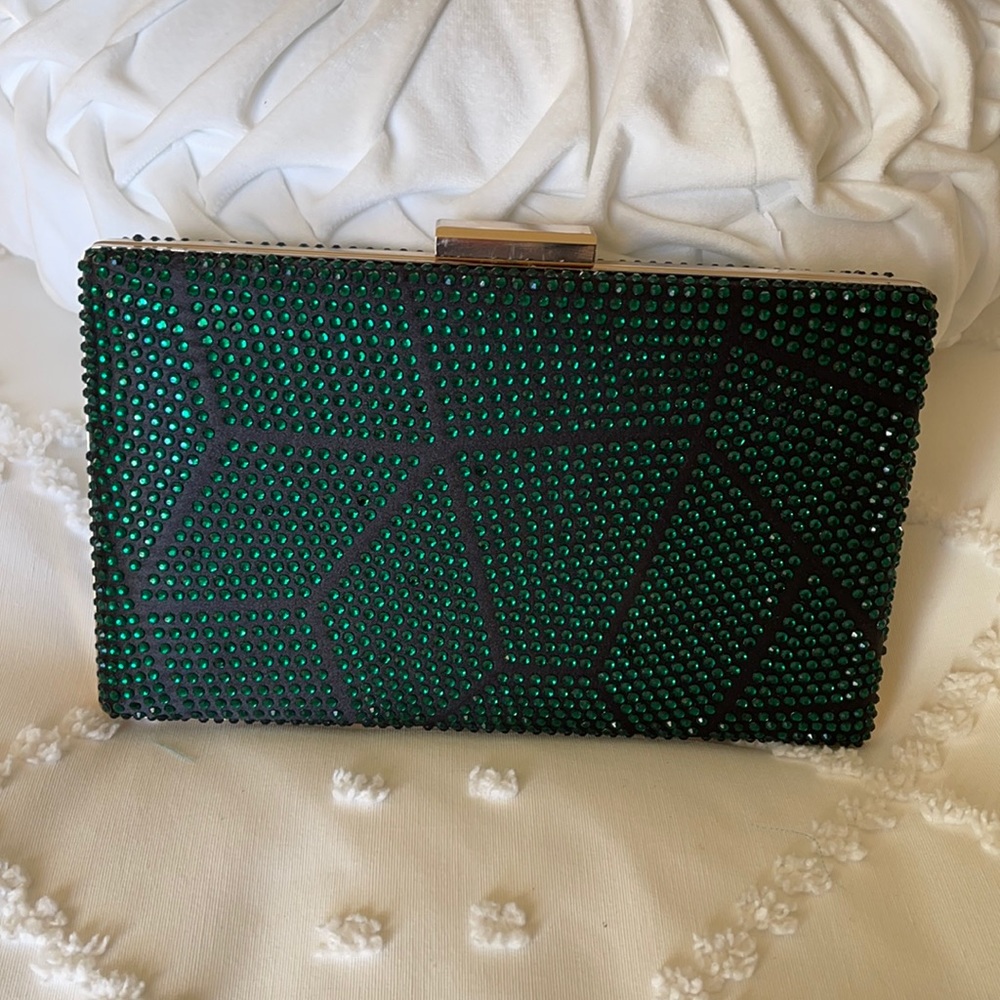 Party clutch decorated with beautiful green beads